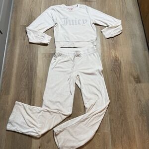 Juicy Couture 2pc Cream Studded Logo Velour Sleep/Loungewear Set. Sz S